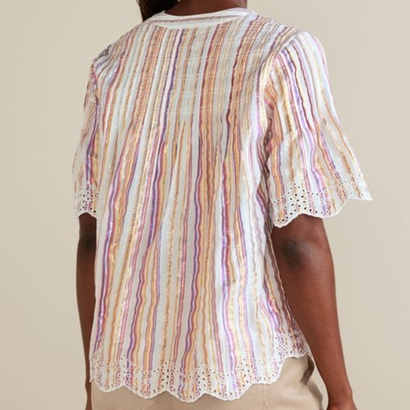 Soft Surroundings Ciel Metallic Stripe Eyelet Top Size L Petite - Picture 2 of 8